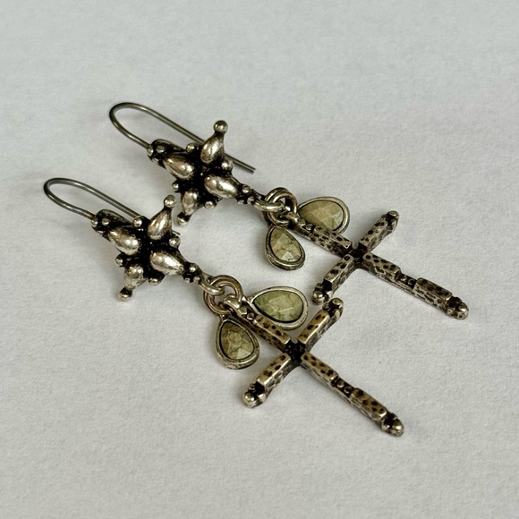 Silver Cross Dangle Earrings Boho Drop Pierced Fish Hook Earring, Religious EUC - Picture 9 of 9